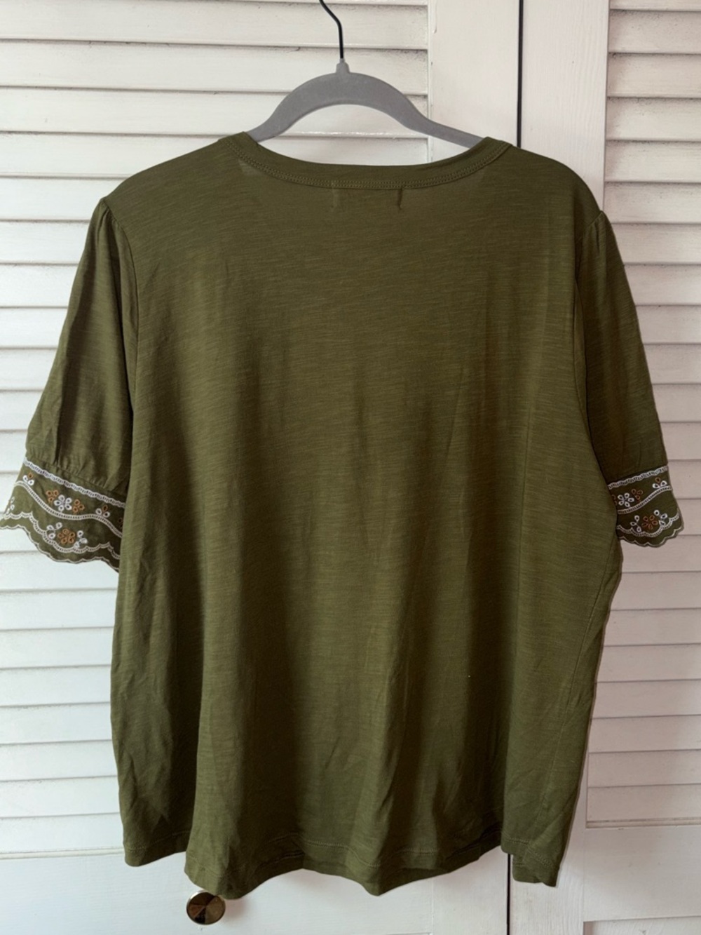 Anthropologie Allison Embroidered Tee Olive Green XL Boho Puff Sleeve - Picture 4 of 7